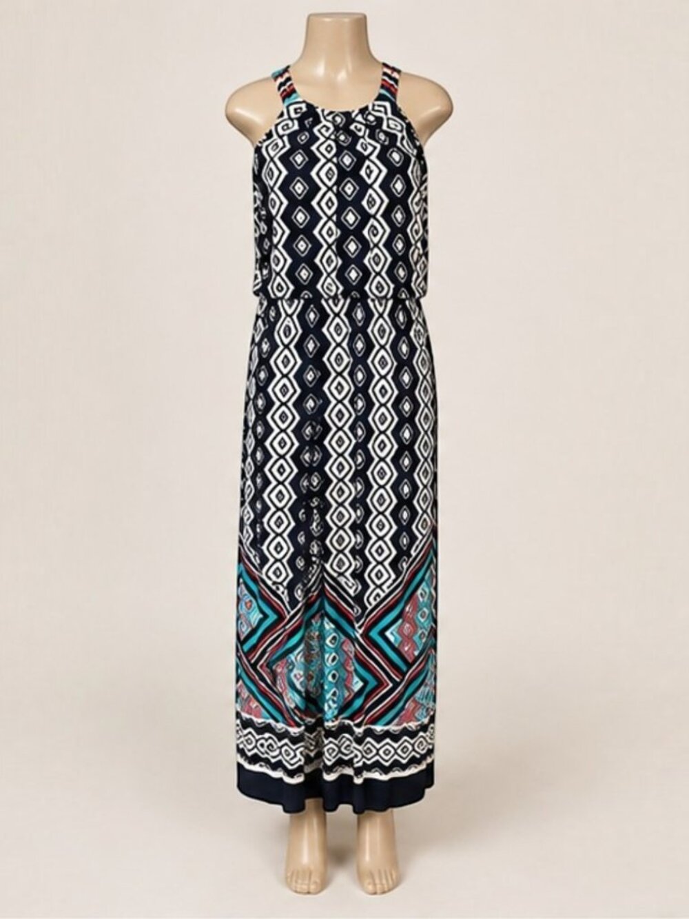 Enfocus Studio Multicolor Geometric Print Bohemian Style Maxi Dress Size 4